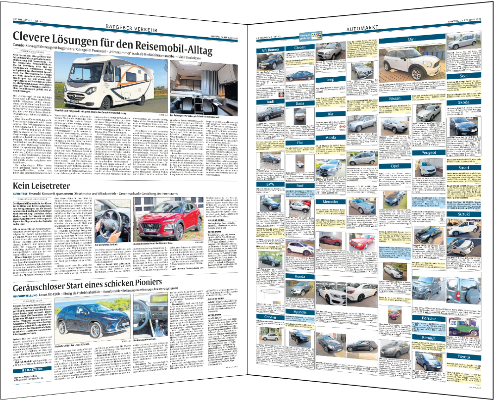 Jede Woche erscheint der „Automarkt & Ratgeber und Verkehr“ in der großen Tageszeitung RHEINPFALZ