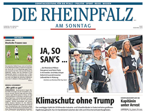 Titelseite der meistgelesenen Sonntagszeitung, die Rheinpfalz am Sonntag, kurz RaS, Ausgabe Vorderpfalz