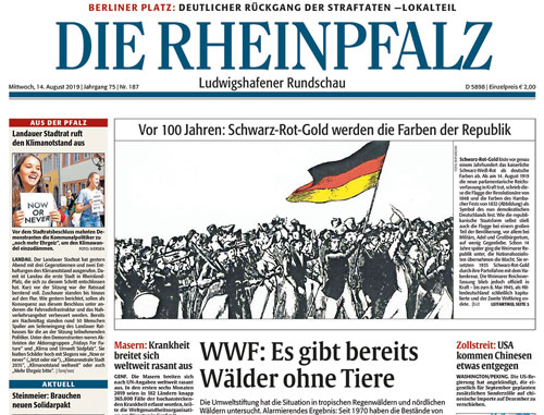 Titelseite der Ausgabe Ludwigshafen der großen Tageszeitung Rheinpfalz
