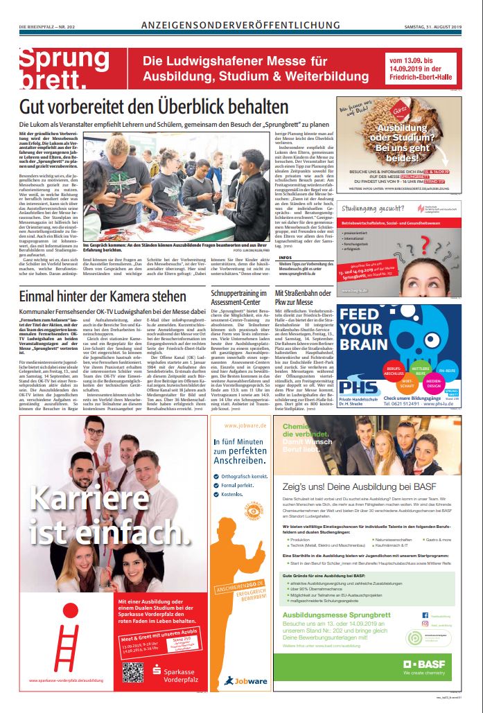 Ausbildungsmesse RHP Ausbildungsmesse Beispielseite RHEINPFALZ