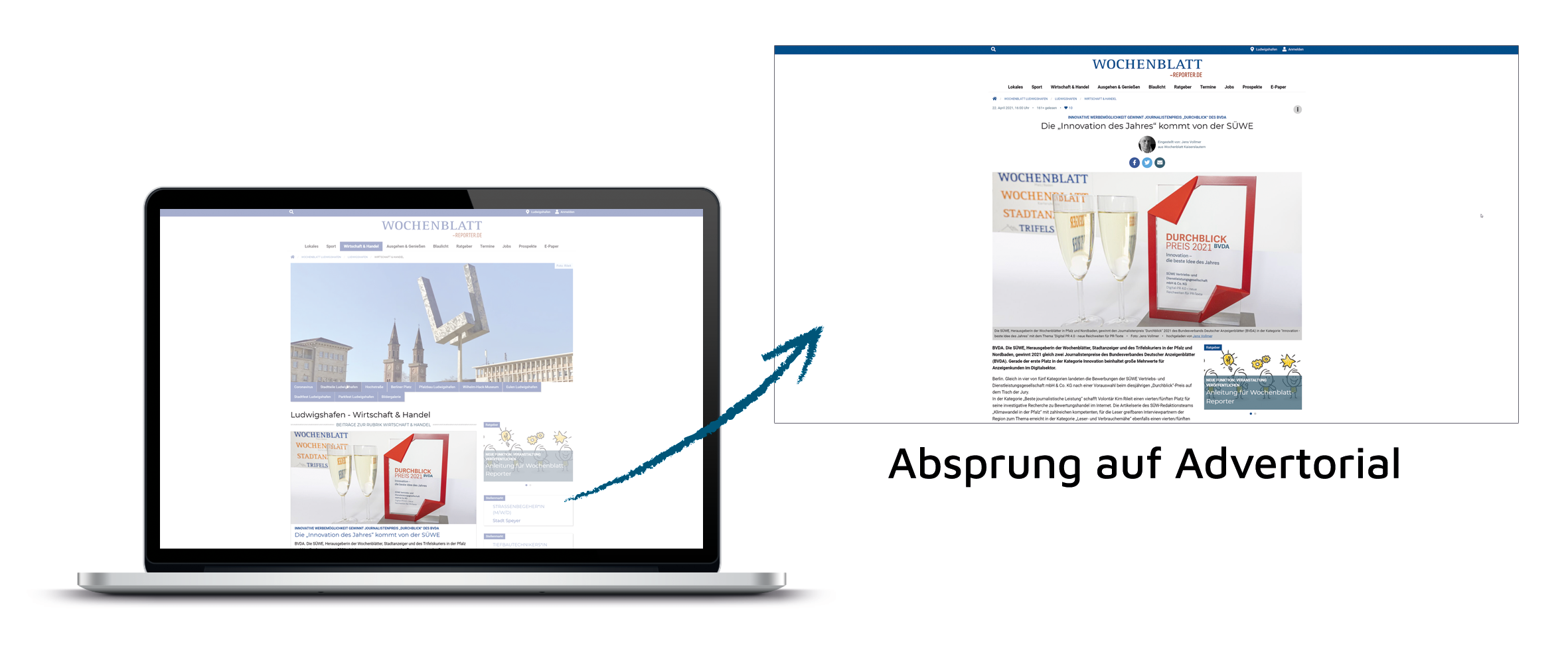 AdIn Wochenblatt AdIn Beispiel - Absprung auf Advertorial - Wochenblatt