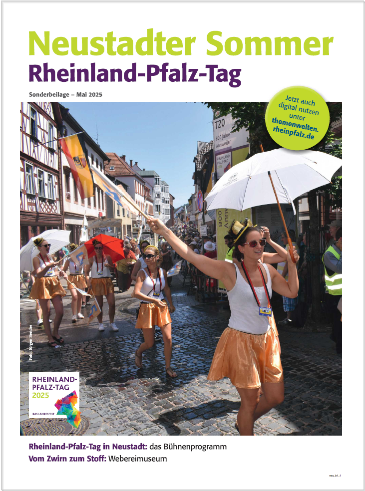Titel_Neustadter Sommer Die „Neustadter Jahreszeiten“ ist eine Beilage über Neustadt an der Weinstraße mit Veranstaltungsterminen und Geschäftsanzeigen in der Zeitschrift RHEINPFALZ.